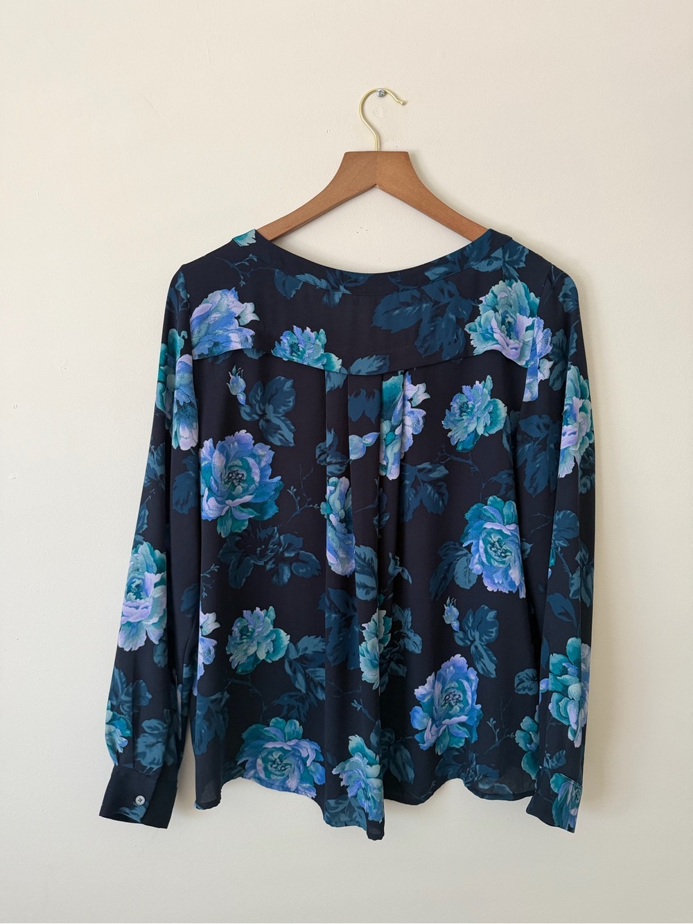 LOFT Floral Long-Sleeve Blouse - Navy with Teal & Lavender Flowers - Picture 6 of 7
